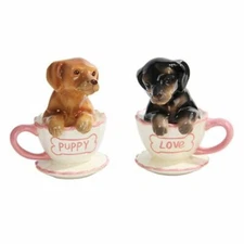 Pacific Trading Dachshund Puppies Tea Cup Puppy Love Salt and Pepper Shakers Set