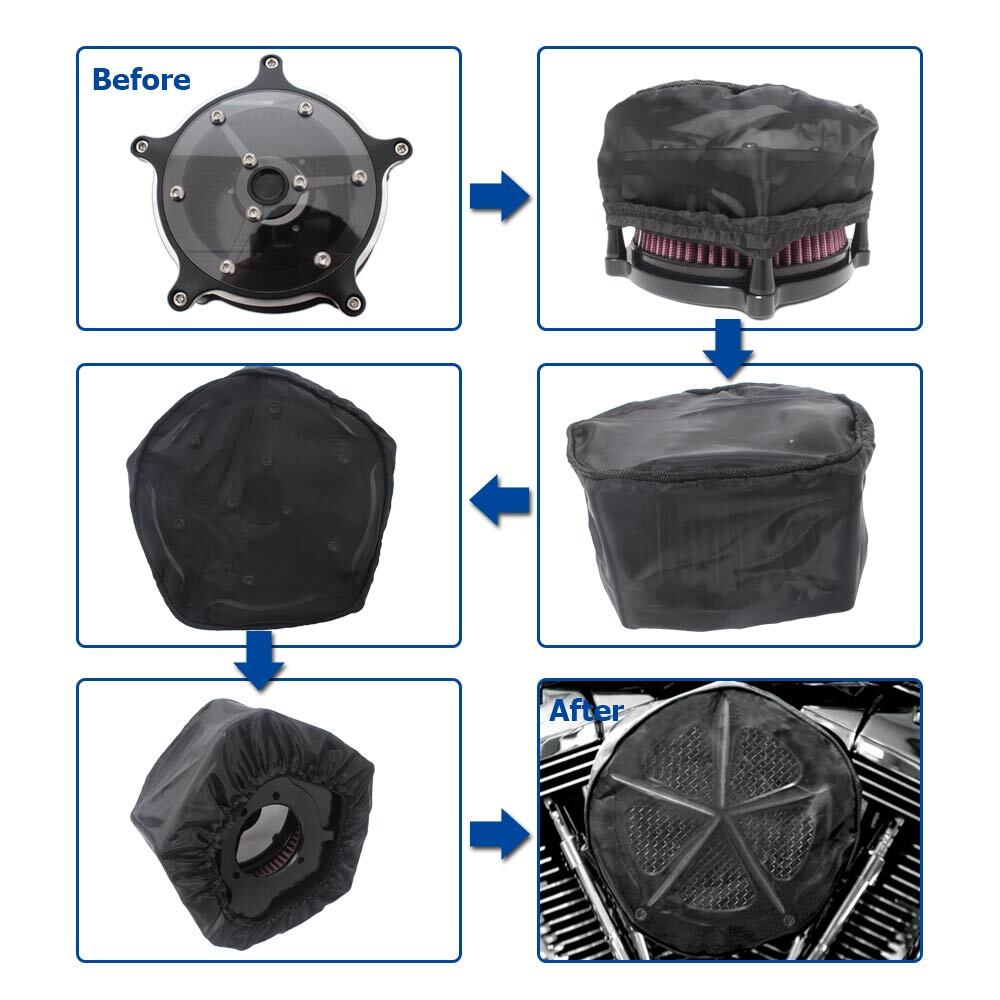 Black Air Filter Cleaner Rain Sock Dustproof Protective For Harley Touring Dyna