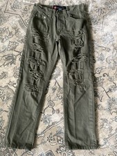 Youth Boys Southpole Distressed Cotton Jeans Pants Streetwear Khaki Green 12