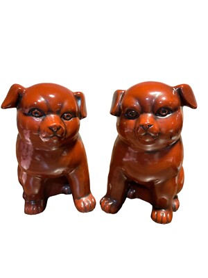 Fitz & Floyd Pair (2) of Cinnabar Dogs Red Pug? Japan 7  Vintage