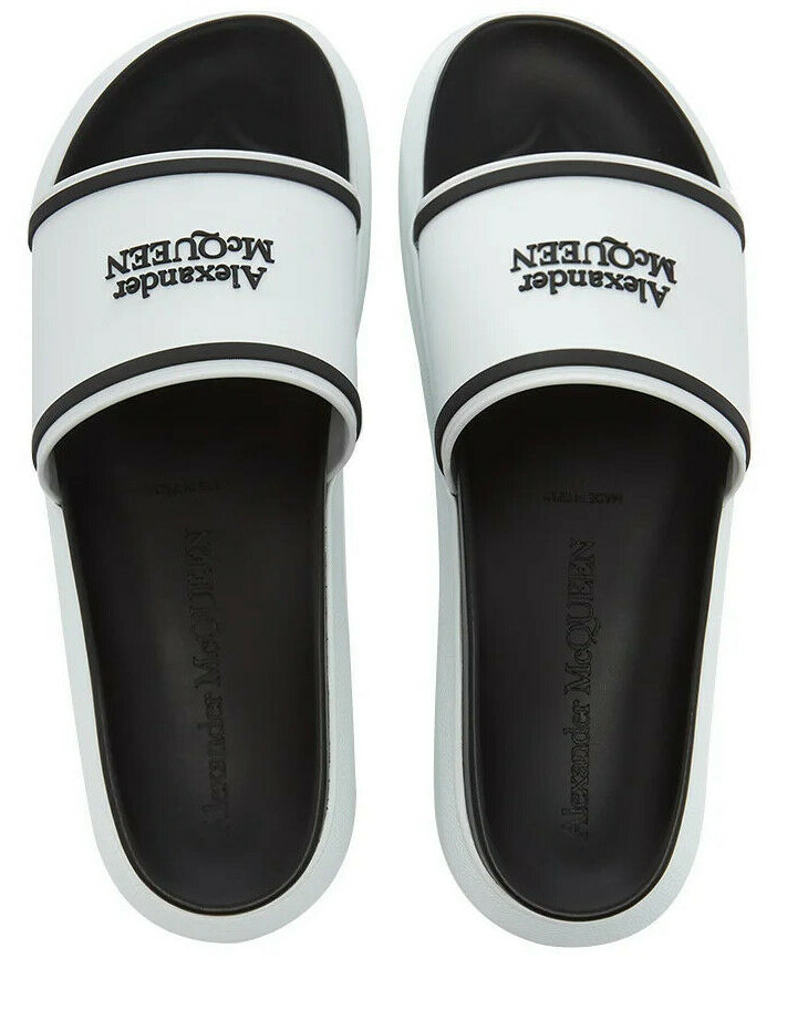 $450 Mens Alexander McQueen Logo Embossed Slides Sandals