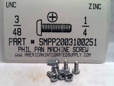 #3-48x1/4 Pan Head Phillips Machine Screws Steel Zinc Plated (50)