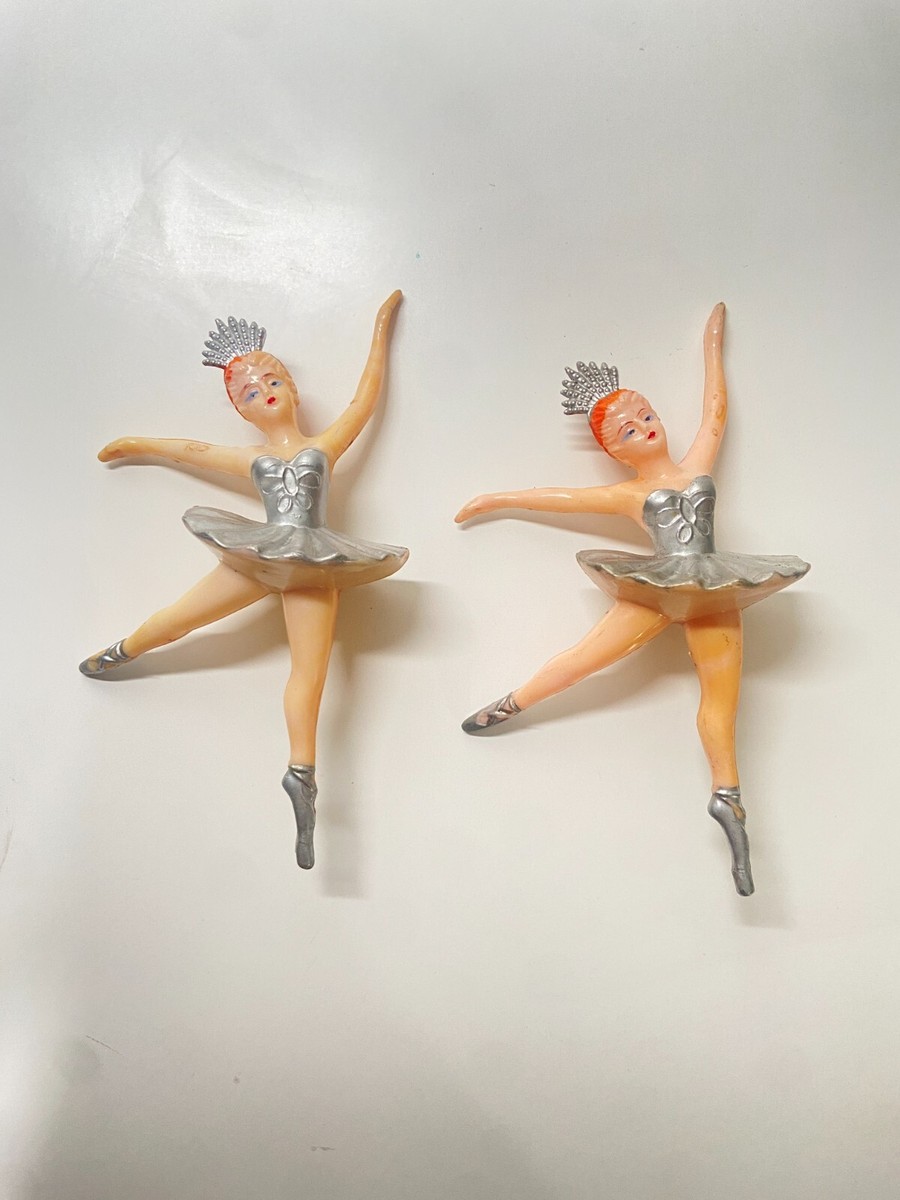 two Ballerina cake topper silver tutu ginger vintage