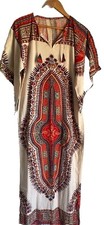 Vintage 1970s Dashiki Maxi Dress Angel Sleeves Kaftan Caftan S/M