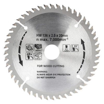 XCAN HM Kreissägeblatt 136mm x20mm Sägeblatt für Holz Handkreissäge 48 Zähnen