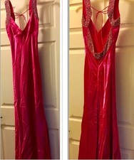 Mauri Simone Prom Formal Evening Gown Hot Pink Studded Bling Size 2