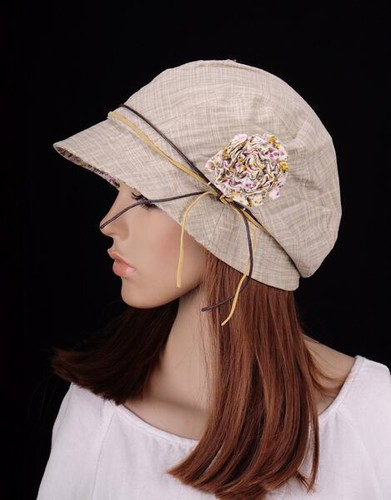 NM265 Light Brown Beauty Flower Cotton Hat Round Brim Cap Cloche Summer Autumn - Picture 6 of 8