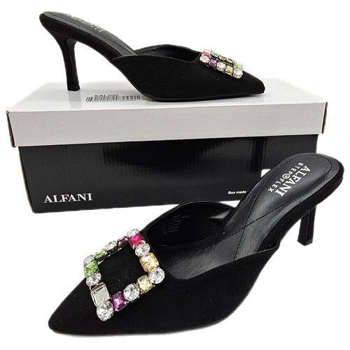Alfani Womens Selinah Mules Kitten Mid Heel Microsuede Embellished Black 6M - Picture 2 of 14