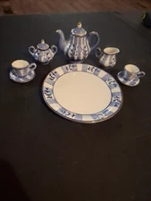 Miniature  Blue Floral 10 piece Tea Set  Child’s Decorative Doll Party
