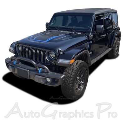 For 2018-2025 Jeep Wrangler Hood Decal ELEVATE HOOD Vinyl Graphic Stripes Kit