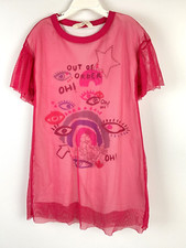 Mango Girls Short Sleeves T-Shirt Dress With Hot Pink Net Overlay Size 8-9Y