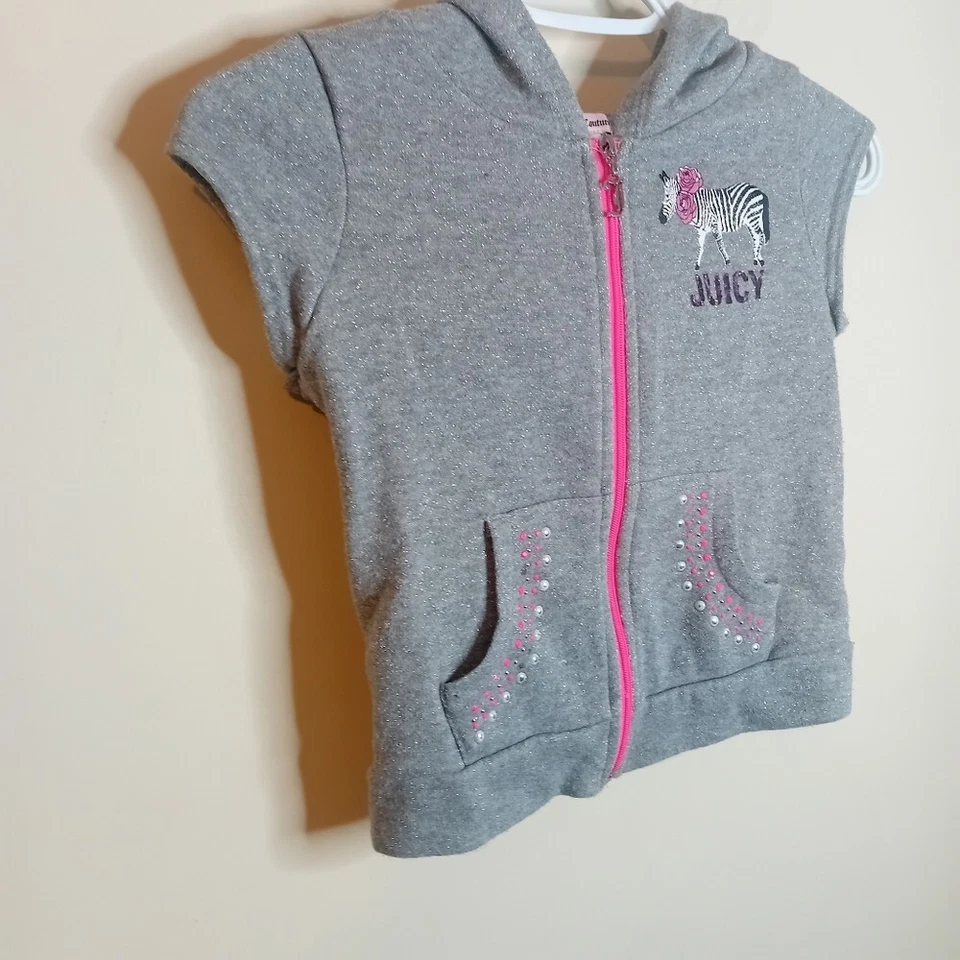 Kids Juicy Couture Sleeveless Hoodie Sweatshirt Rhinestones Zebra Logo S 7/8 - Image 2 of 4