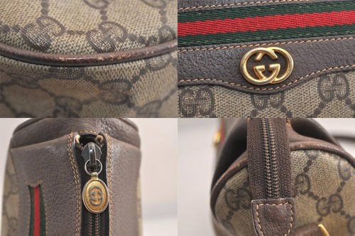Authentic GUCCI Web Sherry Line Shoulder Bag GG PVC Leather Brown Junk 4997M - Foto 9 di 10