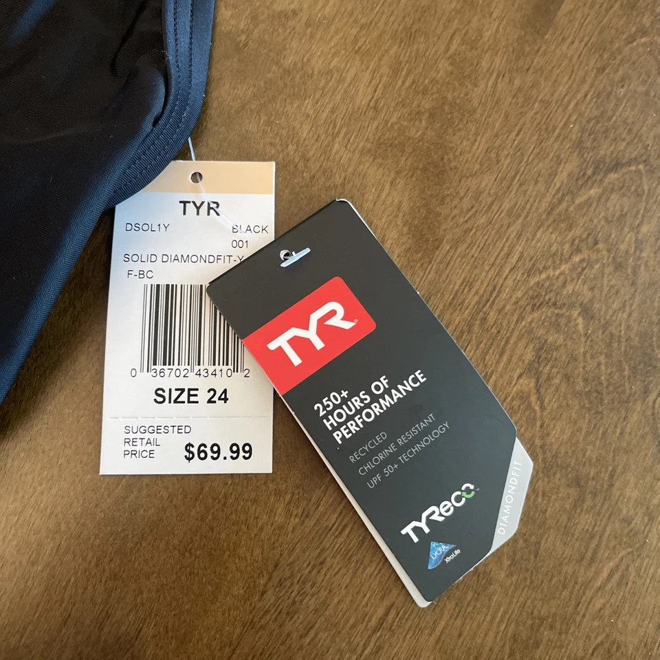 TYR Tyreco Youth Solid Diamondback Diamondfit Swim Suit Black Size 24 - Image 3 of 4