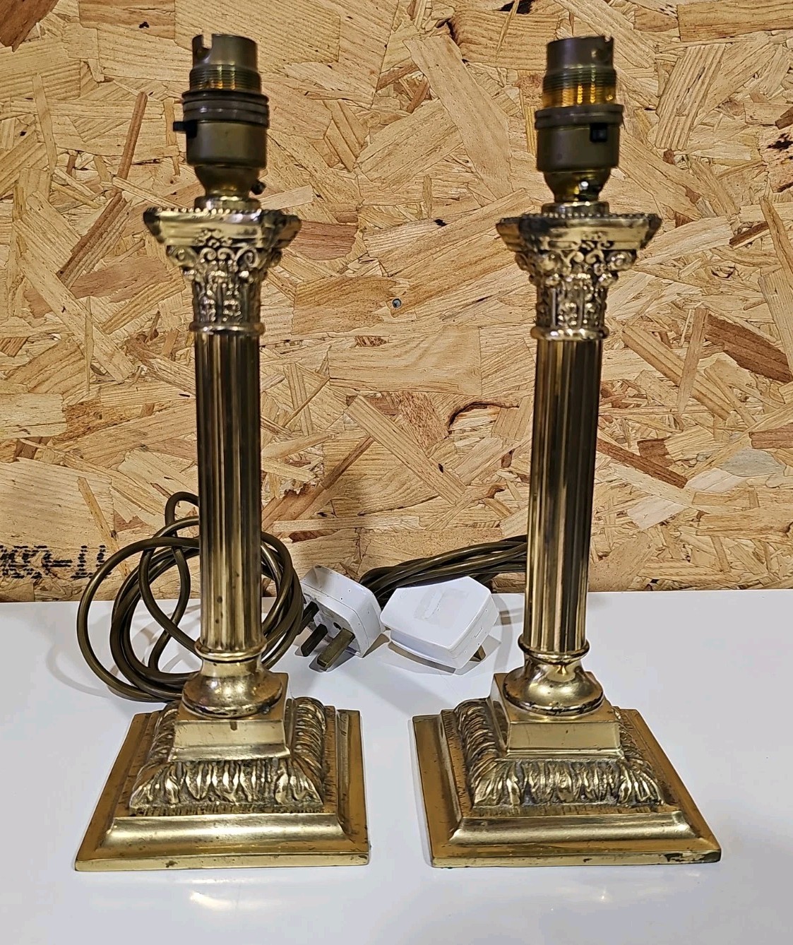 A Pair Of Vintage Corinthian Column Neoclassical Brass Table Lamps — image 4