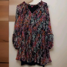 Vince Camuto Tiered Sheer Floral Boho Mini Babydoll Dress S Balloon Oversized 