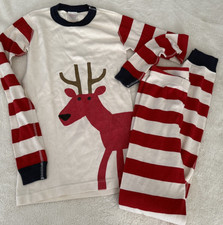 Hanna Andersson Organic Cotton Red Reindeer Stripe Xmas Pj's 150 12 Boy Girl