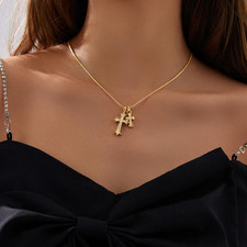 Gold Cross Pendant Necklace Box Chain Dainty Faith Jewelry Women Gift