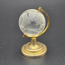 Vintage Glass Globe Desk Decor Brass Stand World Map Earth