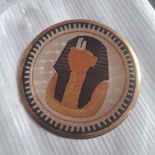 Ägyptischer Wandteller aus Metall Schwarz und Kupfer von 1975 Vintage