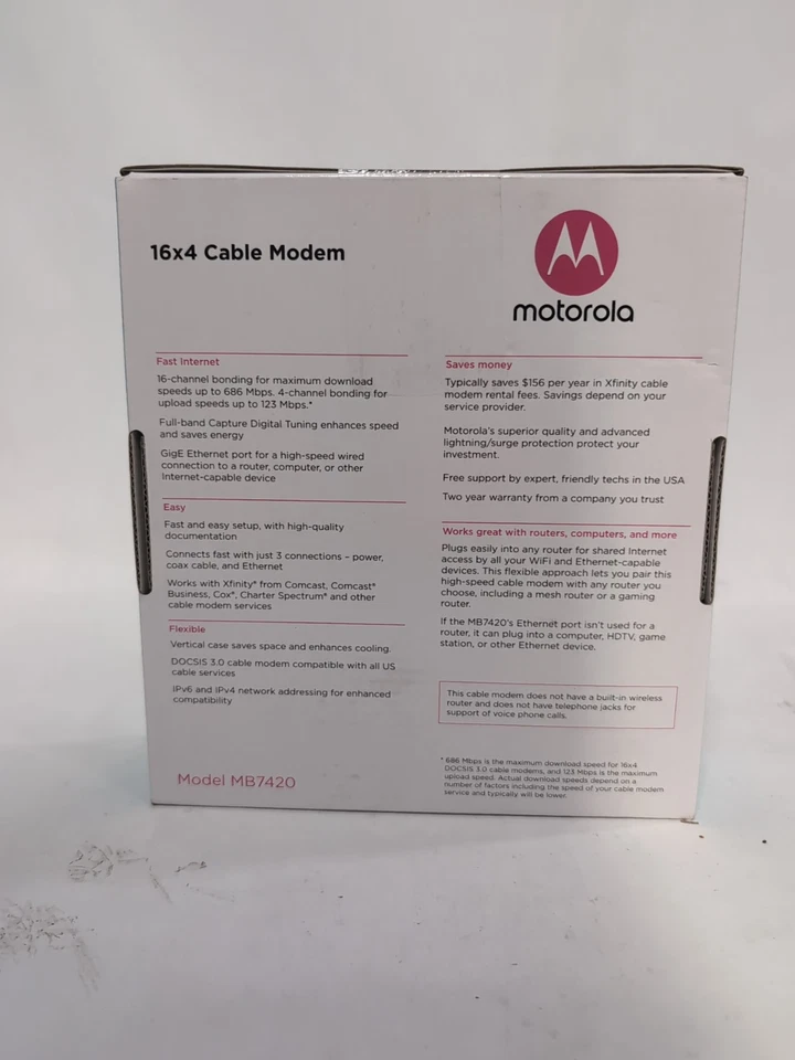 Motorola MB742010 686mbps DOCSIS 3.0 Cable Modem Brand New  - Image 2 of 3