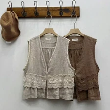Lace Vest New Cardigan V-neck Top Women's Outer Sleeveless Gilet Waistcoats News