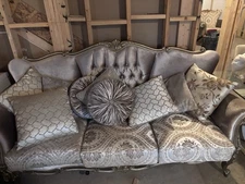 Traditional Victorian 3-Piece Fabric Sofa Set with Button Tufted Back & Nailhead