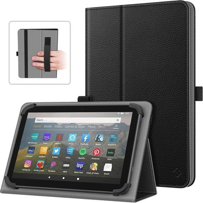 Case for 7-8 Inch Tablet eReader - Folio Book Style with Hand Strap Pen Holder