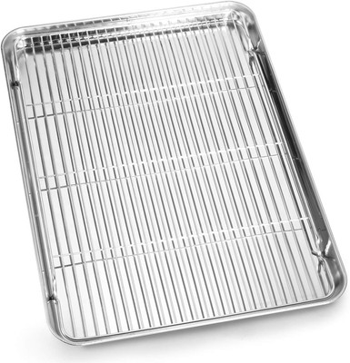 Cookie Sheet and Cooling Rack Set, 16 inch 16 with Rack, Metal Silver 