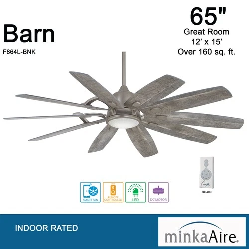 Minka Aire Barn 65" Ceiling Fan - Savannah Gray 10-Blade Remote Control - Picture 4 of 5