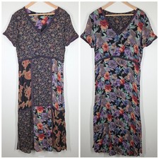 Vintage Carol Anderson Reversible Floral Patchwork Midi Dress V-Neck Large Rayon