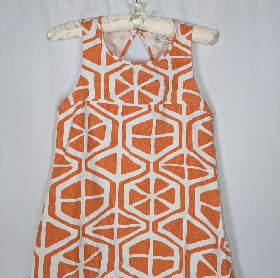 Utility Canvas Dress XS Women's Orange Mod Print Sleeveless Shift Keyhole Back - Image 2 of 4