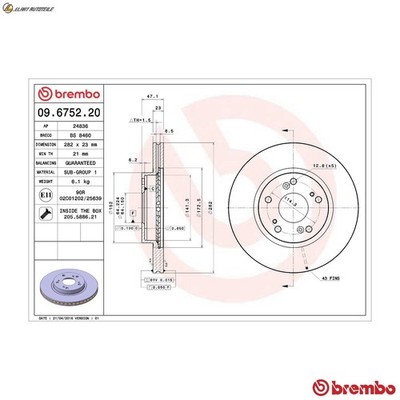 2x BREMSSCHEIBE 09.6752.20 FÜR HONDA CR-V/II CIVIC/VII/Hatchback STREAM 2.2L