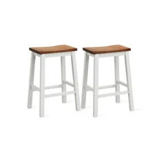24.5-Inch Set of 2 Saddle Stools Bar Stools with Footrests for Kitchen Island-Wa