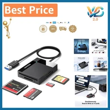 USB 3.0 SD/Micro SD/CF/MS Card Reader Hub 4 Ports Black New