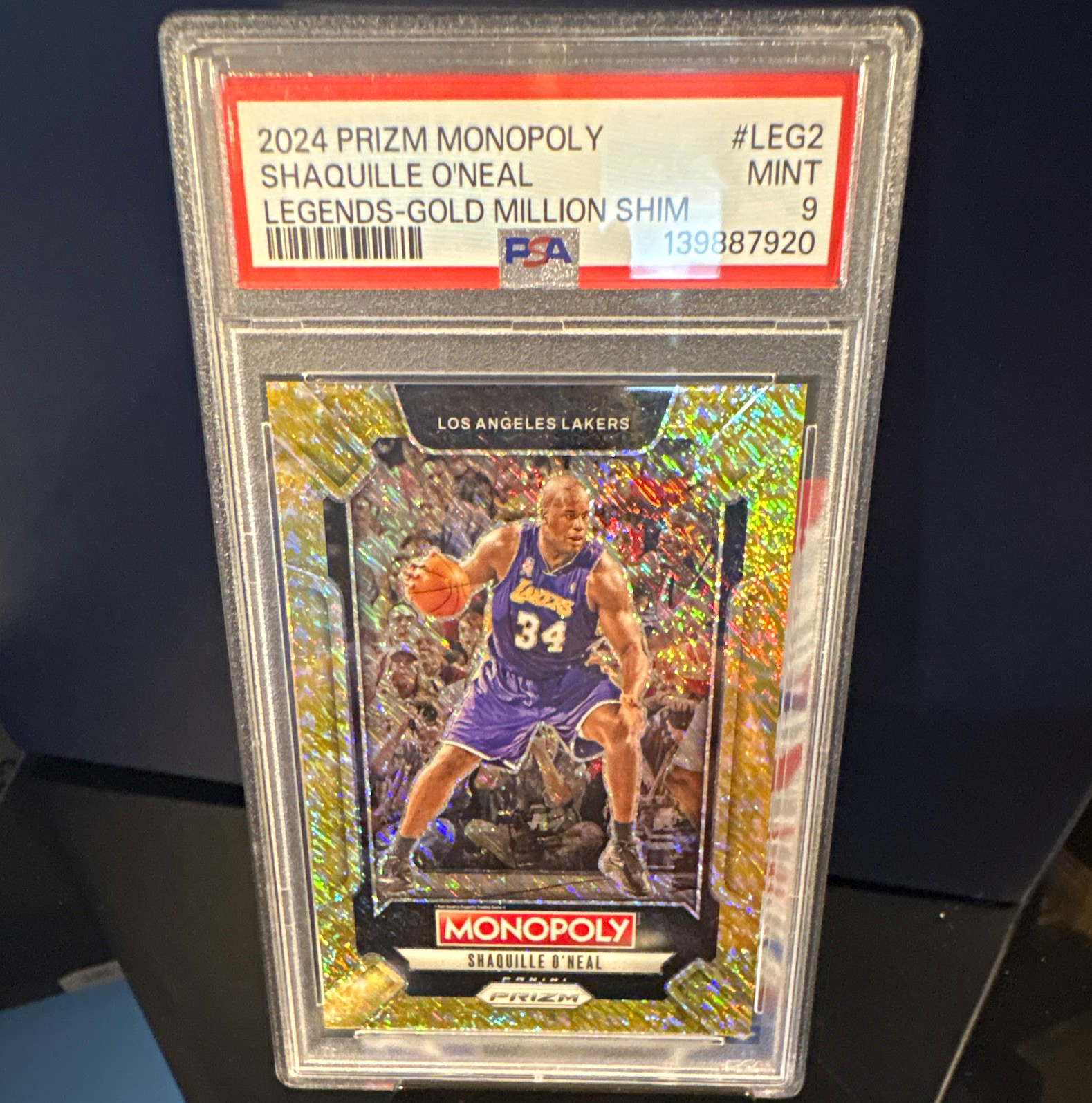 Panini 2024-25 Prizm Monopoly Shaquille O'Neal LEG2 Gold Shimmer /500 PSA 9