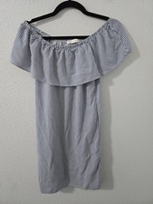 Potter's Pot Women's Blue & White Sailor Stripe Off Shoulder Tent Dress Sz M