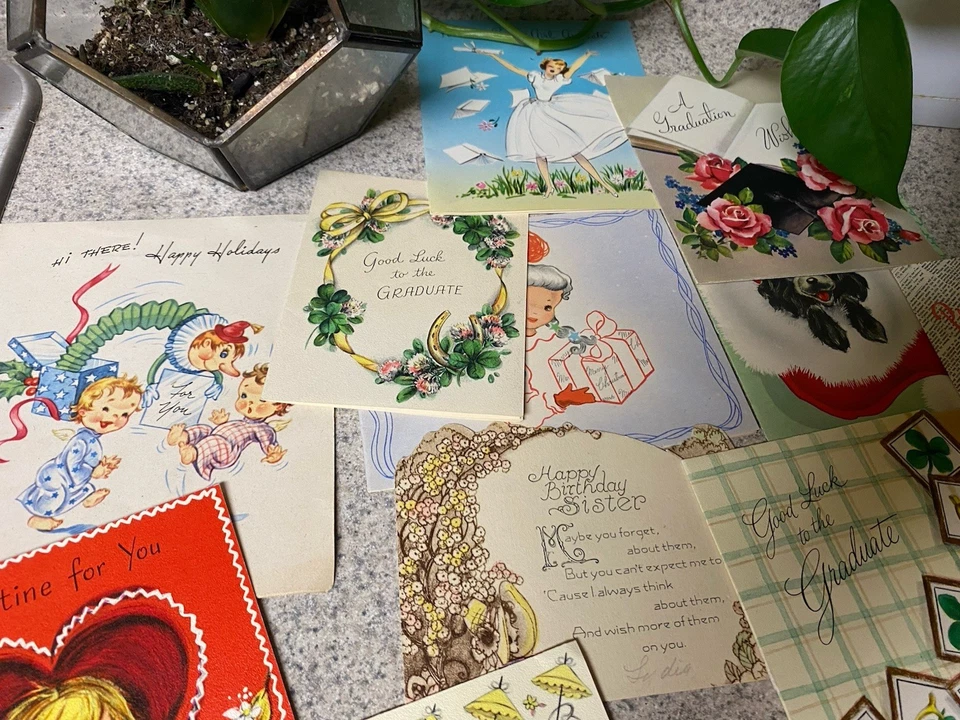 Vintage Greeting Cards Lot Of 31 From 1940s 1950s Foto 3 de 4