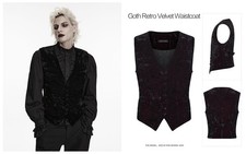 Punk Rave Men Gothic Crushed Velvet Waistcoat With Embossed Pattern And Buckle