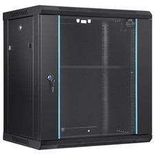 12U Wall-Mount Server Cabinet, 15.5" Deep, 200lb Capacity, Lockable Glass Door