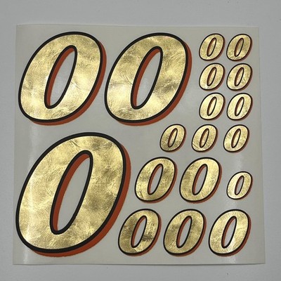 Hammered Gold/Black-Red Number 0s Racing Vinyl Decal Sheet 1/16-1/8th stockcar