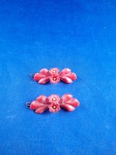 Vtg 1940's WWII Period Red Flower Bow Look Celluloid Barrette Pair 1-1