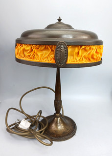 Art Nouveau table lamp table lamp brass metal fabric height approx. 38 cm
