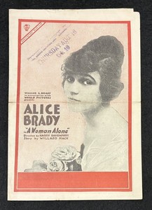 1917 ALICE BRADY "A WOMAN ALONE" Silent Film Herald World Pictures