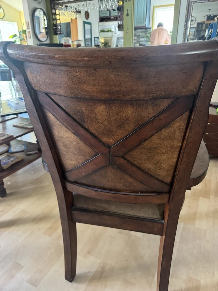 Juego de 8 sillas de comedor de madera maciza-tapizado de microfibra recorte de cabeza de clavo 2 brazos, 6 laterales Foto 4 de 4