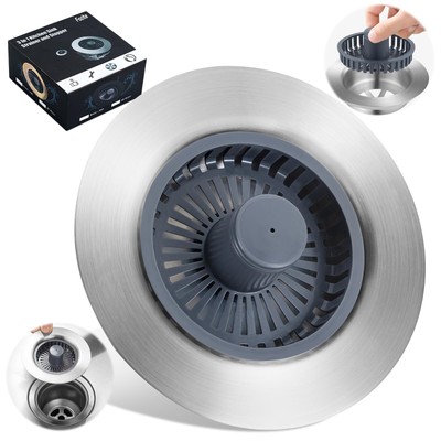 Upgraded 3-in-1 Kitchen Sink Drain Strainer, Stainless Steel Pop Up Kitchen S...