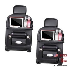 2PCS Car Backseat Organizer, Leather Multi-Pocket Seat Back Protector Black
