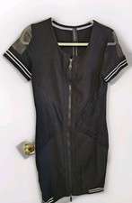 Sao Paulo Anthropologie Bodycon Zip Front Dress 36 Medium Sheath Black Mesh