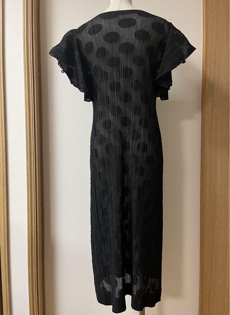 ワンピース L'Or matelasse docking pleats dress PLEATS PLEASE Dress Polka Dot Unique Sleeve Japan Made Issey