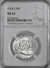 1954-S  50C FRANKLIN SILVER HALF DOLLAR   NGC MS64  #8137959-070  "TONING"